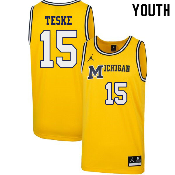 Youth #15 Jon Teske Michigan Wolverines 1989 Retro College Basketball Jerseys Sale-Yellow - Click Image to Close